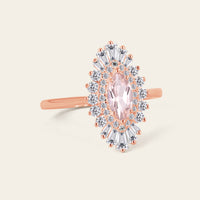 Art Deco Marquise Pink Morganite Star Burst Engagement Ring