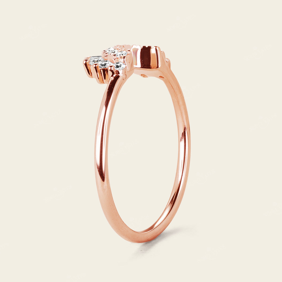 Art deco Baguette Diamond Curved Wedding Band Rose Gold