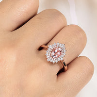 Oval Pink Morganite Art deco Halo Engagement Ring Rose Gold