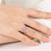 Oval Pink Morganite Art deco Halo Engagement Ring Rose Gold
