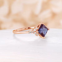 Princess Cut Lab Alexandrite Rose Gold Engagement Ring Diamond Cluster