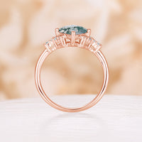 Princess Cut Moss Agate Rose Gold Engagement Ring Moissanite Cluster Band