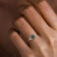 Green Moissanite Princess Cut Engagement Ring Cluster Anniversary Ring