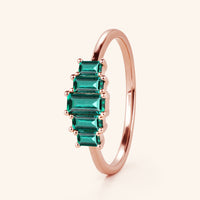 Art Deco Baguette Lab Emerald Rose Gold Five Stone Wedding Band