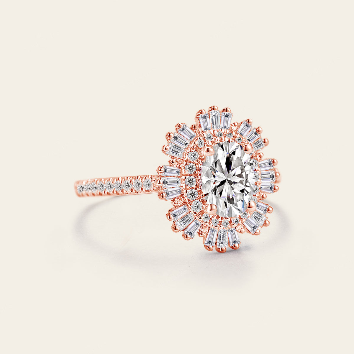 Art deco Oval Moissanite Pave Engagement Ring