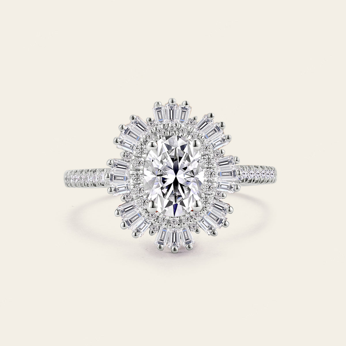 Art deco Oval Moissanite Pave Engagement Ring