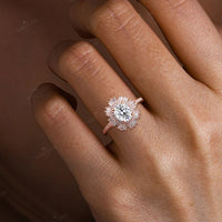 Art deco Oval Moissanite Pave Engagement Ring