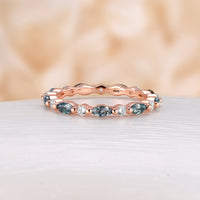 Marquise Moss Agate Full Eternity Wedding Band Rose Gold Moissnaite Band