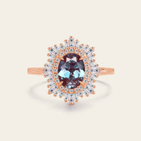 Art Deco Lab Alexandrite Oval Cut Rose Gold Engagement Ring