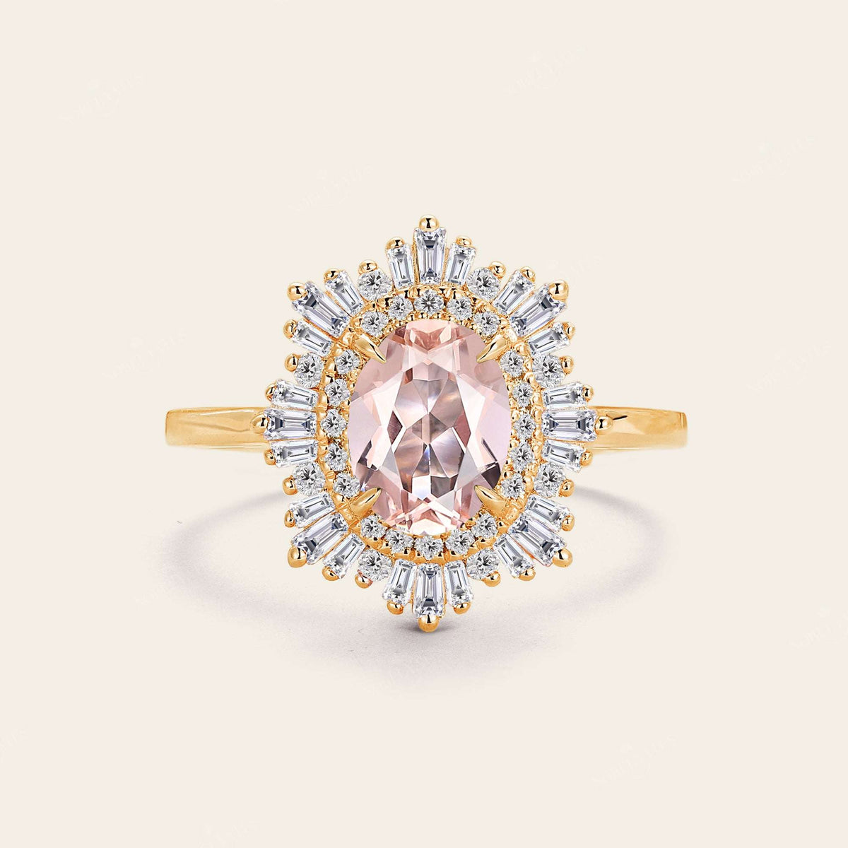 Art deco Oval Pink Morganite Starburst Engagement Ring-Nobel Yates