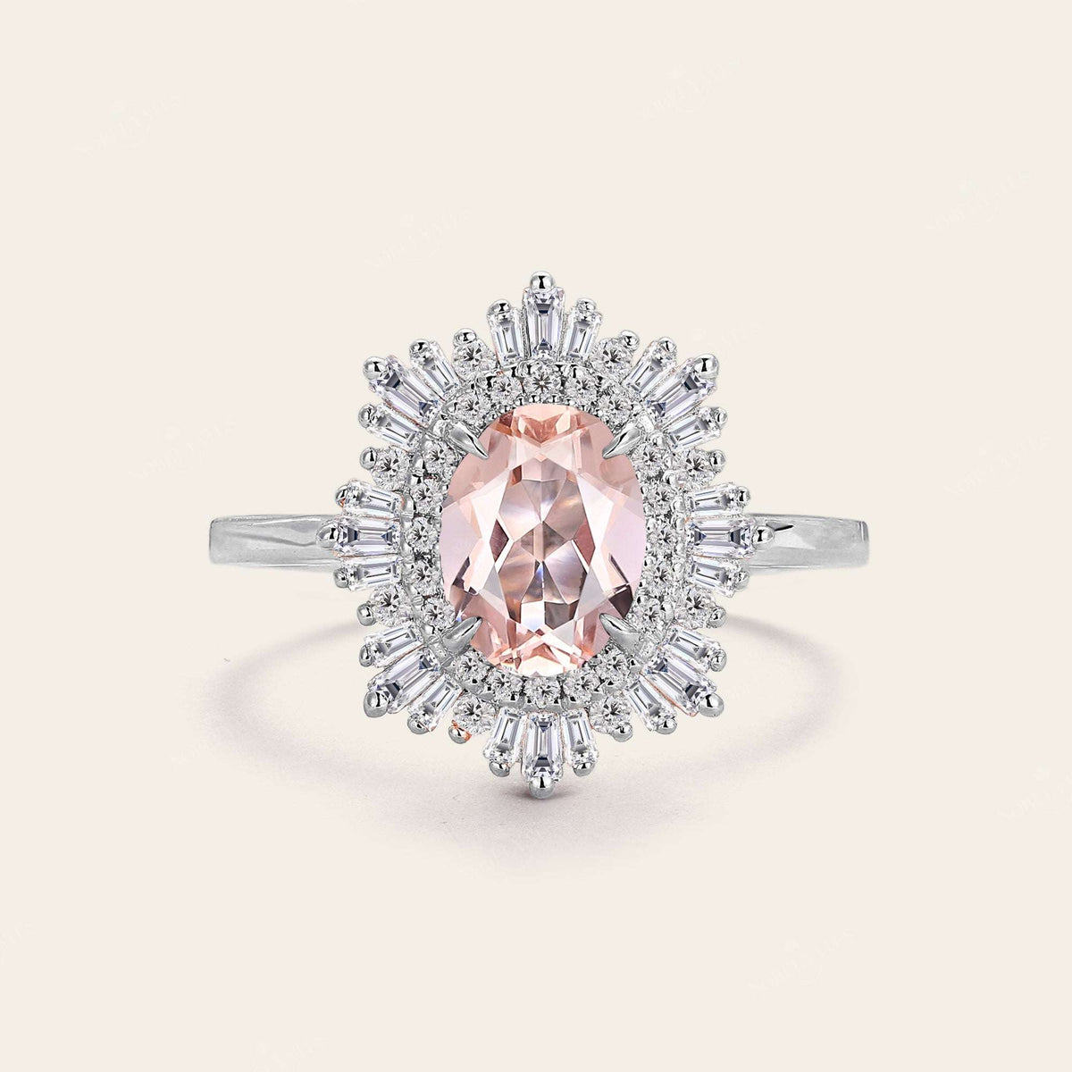 Art deco Oval Pink Morganite Starburst Engagement Ring-Nobel Yates