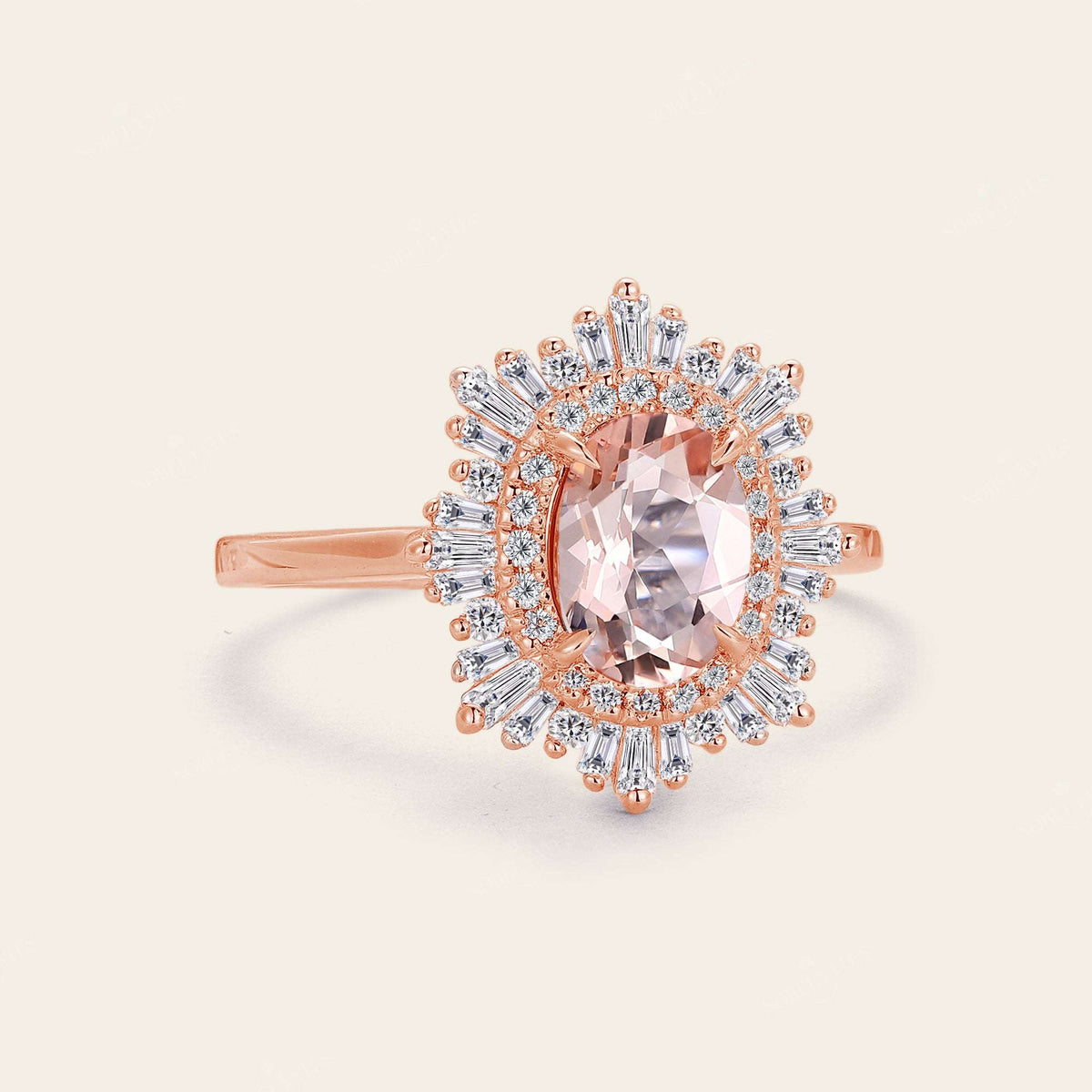 Art deco Oval Pink Morganite Starburst Engagement Ring-Nobel Yates
