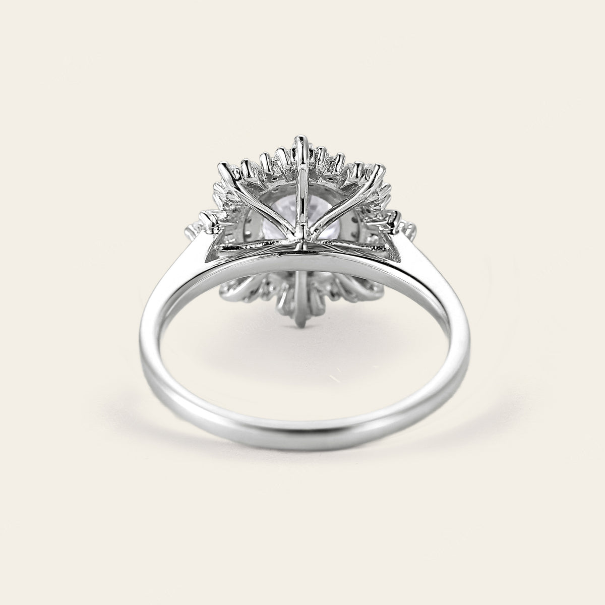 Art Deco Round Moissanite White Gold Halo Engagement Ring