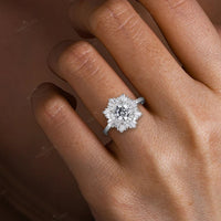 Art Deco Round Moissanite White Gold Halo Engagement Ring