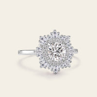 Art Deco Round Moissanite White Gold Halo Engagement Ring