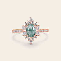 Moss Agate Art Deco Oval Cluster & Pave Engagement Ring Rose Gold