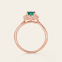 Art Deco Oval Lab Emerald Pave & Cluster Engagement Ring Rose Gold