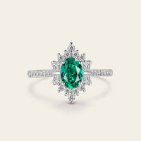 Art Deco Oval Lab Emerald Pave & Cluster Engagement Ring Rose Gold