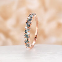 Baguette Moss Agate Round Diamond Cluster Straight Rose Gold Wedding band