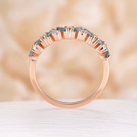 Baguette Moss Agate Round Diamond Cluster Straight Rose Gold Wedding band