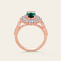 Art Deco Oval Lab Emerald Milgrain Engagement Ring Baguette Halo