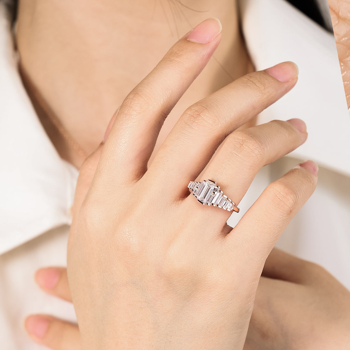 Art Deco Baguette Cubic Zircon Engagement Ring Rose Gold – Nobel