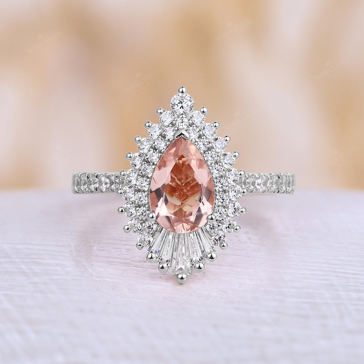 Art deco Pear Morganite Engagement Ring Rose Gold