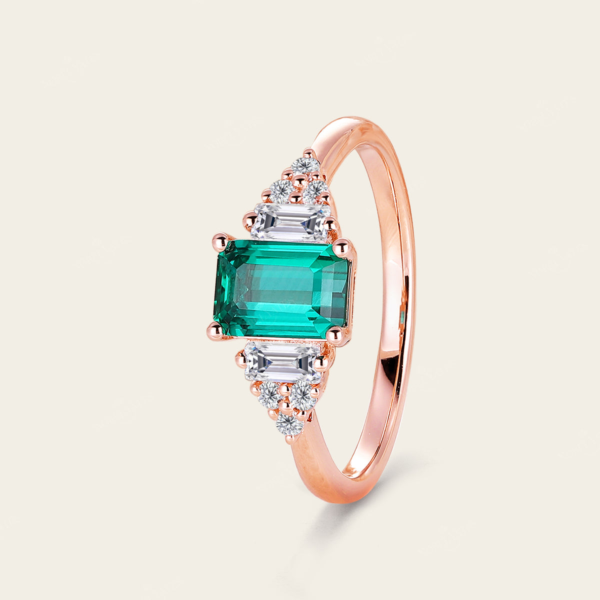 Emerald cut Lab Emerald Cluster Diamond Engagement Ring Rose Gold