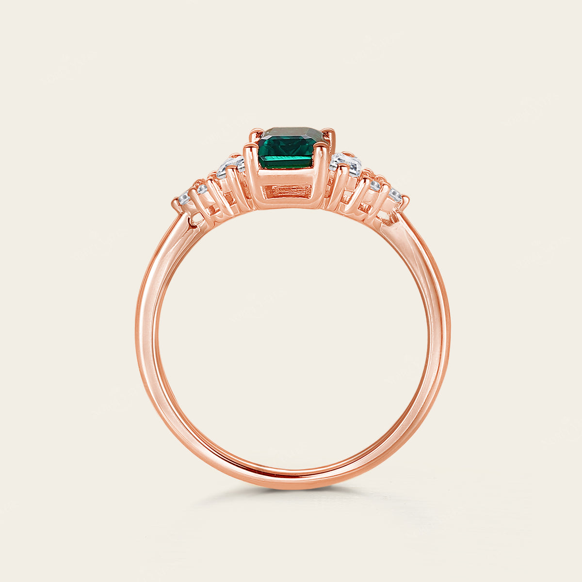 Emerald cut Lab Emerald Cluster Diamond Engagement Ring Rose Gold