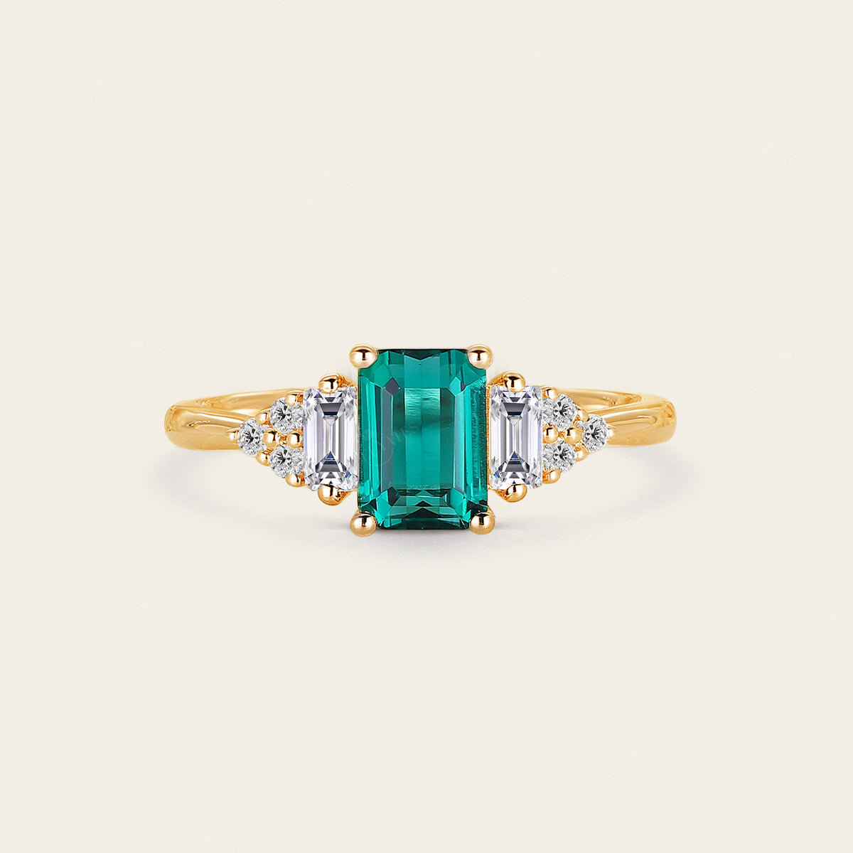 Emerald cut Lab Emerald Cluster Diamond Engagement Ring Rose Gold