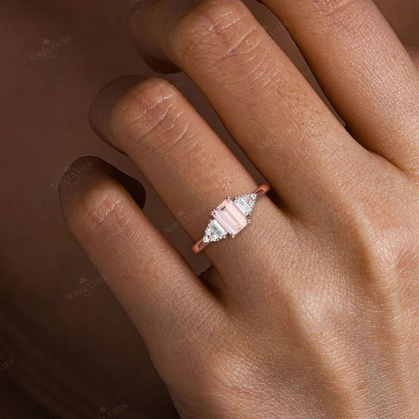 Emerald cut Pink Morganite Cluster Diamond Engagement Ring-Nobel Yates