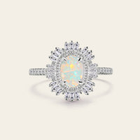 Art Deco Starburst Oval White Opal Engagement Ring