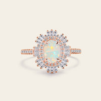 Art Deco Starburst Oval White Opal Engagement Ring