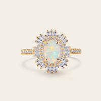 Art Deco Starburst Oval White Opal Engagement Ring