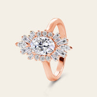 Oval Moissanite Engagement Ring Art Deco Rose Gold Halo