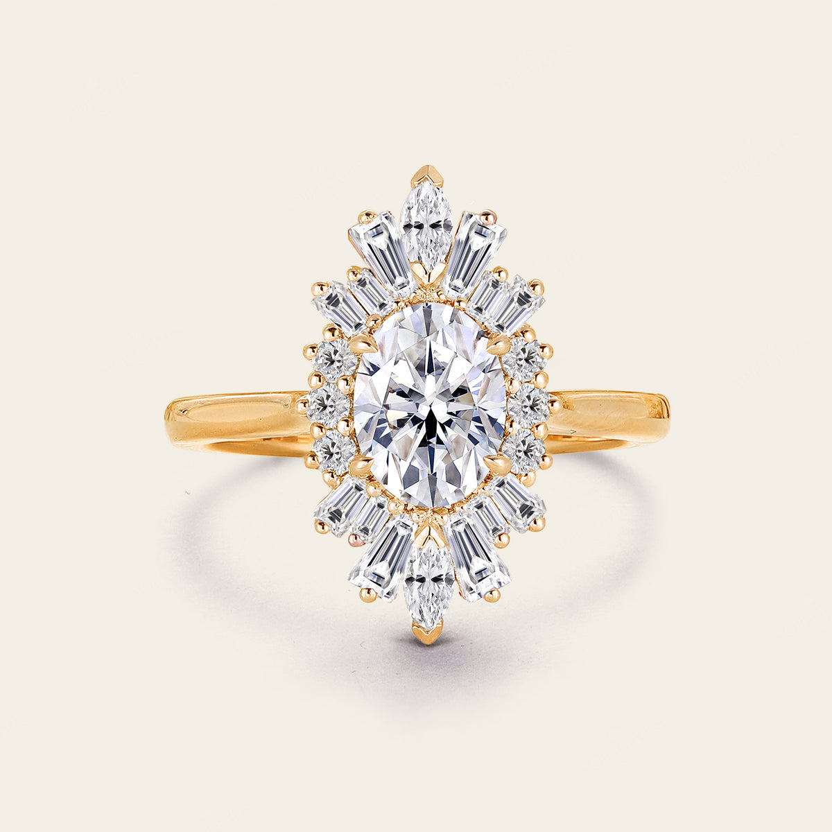 Oval Moissanite Engagement Ring Art Deco Rose Gold Halo