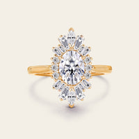 Oval Moissanite Engagement Ring Art Deco Rose Gold Halo