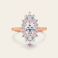 Oval Moissanite Engagement Ring Art Deco Rose Gold Halo