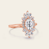 Oval Moissanite Engagement Ring Art Deco Rose Gold Halo