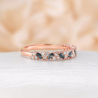 Marquise Moss Agate & Round Diamond Cluster Rose Gold Straight Wedding Band