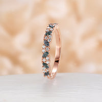 Marquise Moss Agate & Round Diamond Cluster Rose Gold Straight Wedding Band