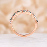 Marquise Moss Agate & Round Diamond Cluster Rose Gold Straight Wedding Band