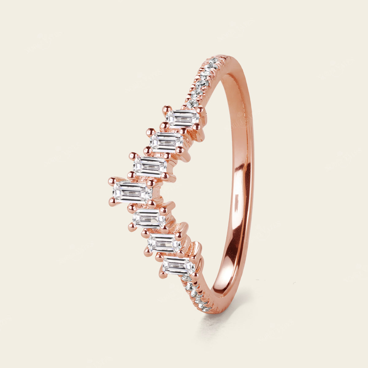 Art deco Diamond Pave Curved Wedding Band Rose Gold