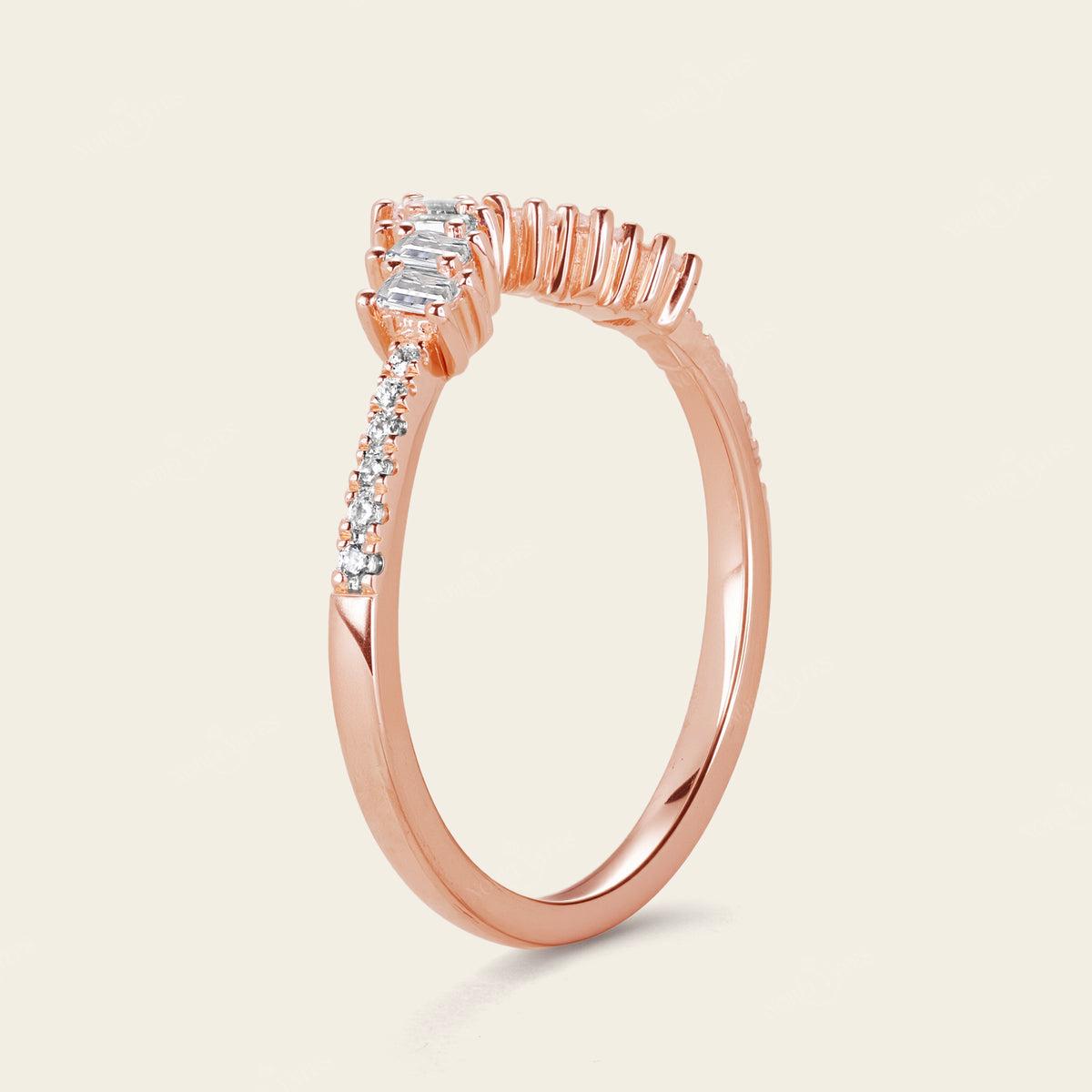 Art deco Diamond Pave Curved Wedding Band Rose Gold