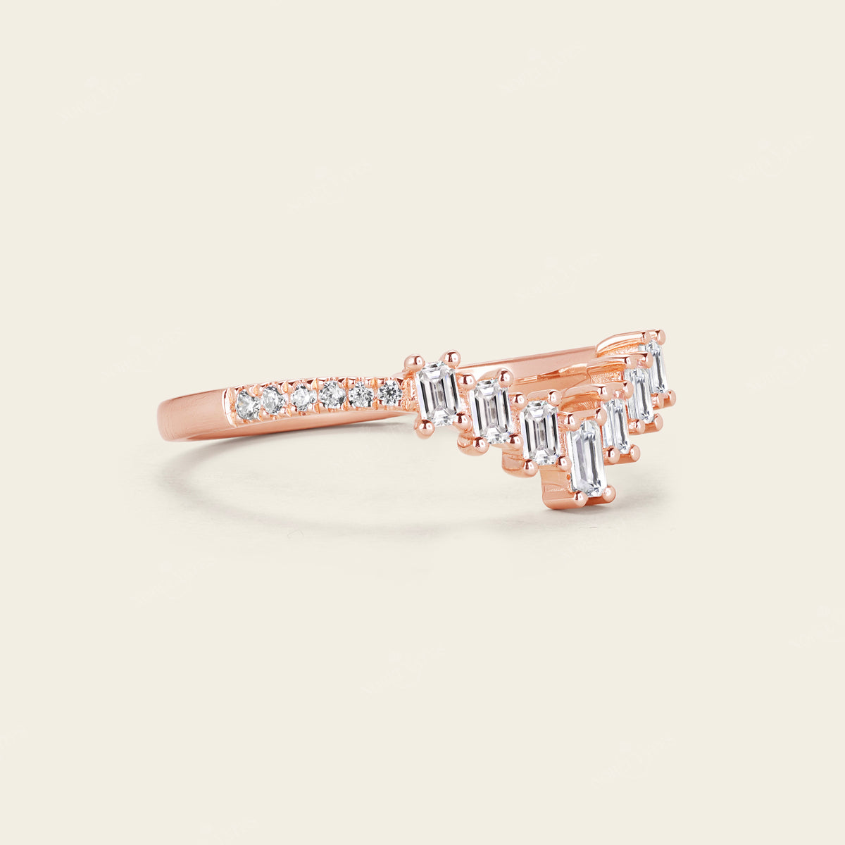 Art deco Diamond Pave Curved Wedding Band Rose Gold