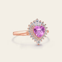 Heart Shape Pink Sapphire Art Deco Engagement Ring Rose Gold