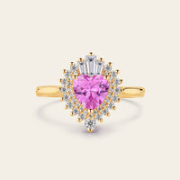 Heart Shape Pink Sapphire Art Deco Engagement Ring Rose Gold