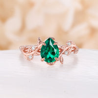 Pear Cut Moss Agate Nature Inspired Leaf Engagement Ring Bypass