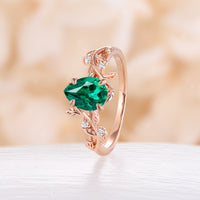 Pear Cut Nature Inspired Lab Emerald Leaf Design Engagement Ring Bypass