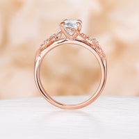 Nature Inspired Pear Moissanite Engagement Ring Rose Gold Bypass Leaf Band